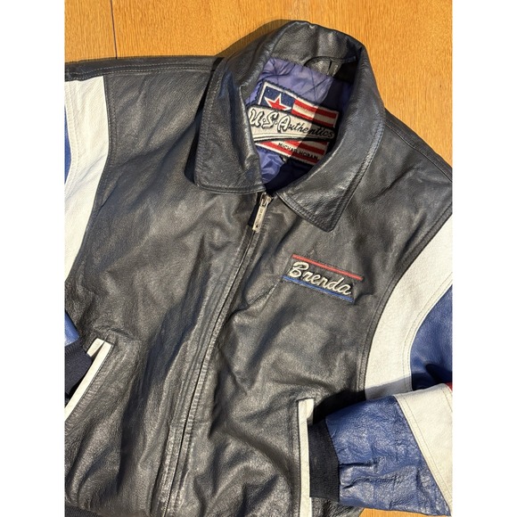 VTG Michael Hoban U.S. Authentic Women S Multicolor American Flag Leather Jacket - Picture 1 of 13